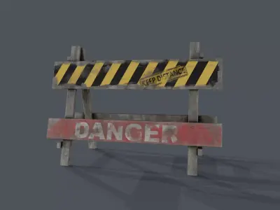 Traffic Barricade with Danger Sign Low-poly 3D model