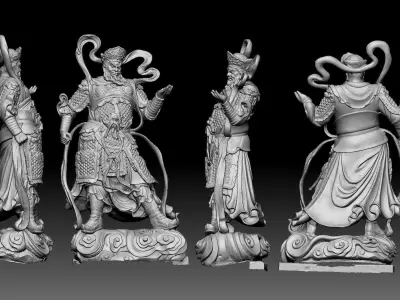 Buddhism four chinese statues of person 3D model 3D print model