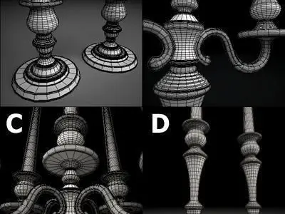 Candelbra Set three silver candelabra 3D model