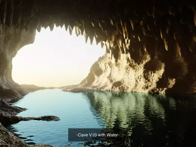 4 Caves with Water Collection - Cavern Environments with Pools 3D Model Pack