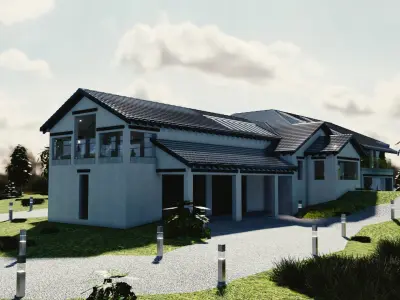 Blender Eevee Modern Mansion Low-poly 3D model