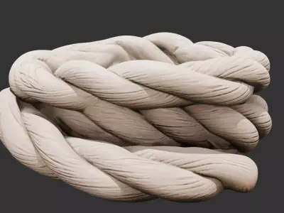 Coiled Rope Bundle on Wooden Floor Low-poly 3D model