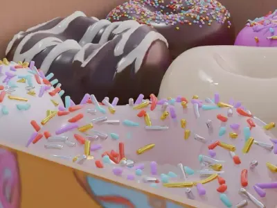 Photorealistic Donut Box Set - 6 Pack - PBR High-Detail 3D model