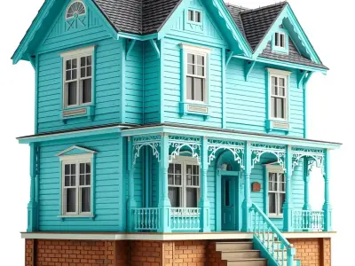 Victorian Turquoise House model pack Low-poly 3D model