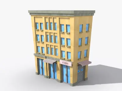 Cartoon Building x14 Low-poly 3D model