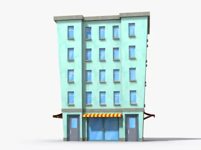 Cartoon Building x16 Low-poly 3D model