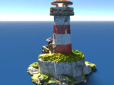 Stylized Voxel Lighthouse Island Low-poly 3D model