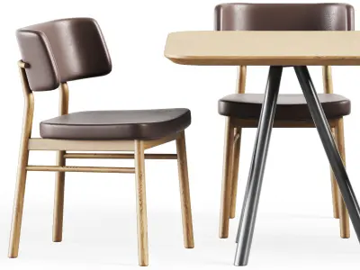 Table Aky Contract S80 and Wooden Chair Marlen by TrabA 3D model