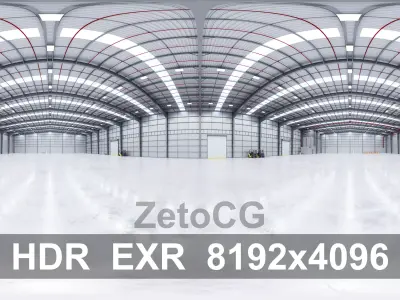 HDRI - Industrial Warehouse Interior 13 - 8192x4096 Texture