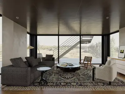 Living Room and Kitchen with Dinning Set Low-poly-115 Low-poly 3D model