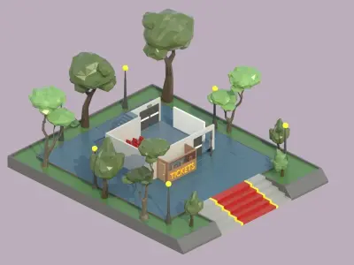 low poly isometric cinema building Low-poly 3D model