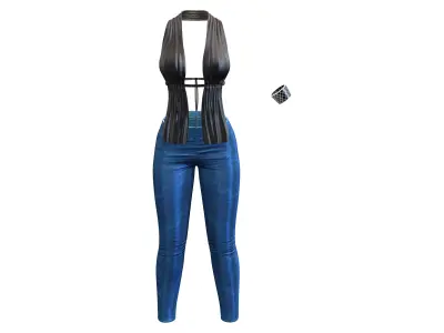 Shiny Metallic Club Outfit Pants Top Bracelet Low-poly 3D model