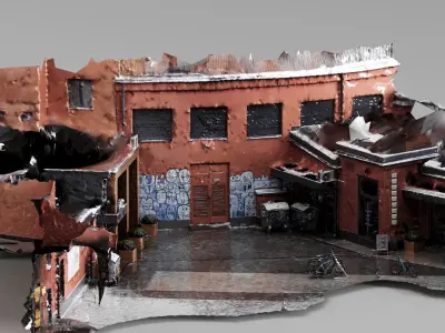 001609 Urban Courtyard with Graffiti 3D Scanned Environment 3D model