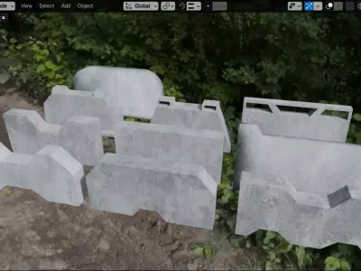 Props Concrete Barrier - Kit 004 Low-poly 3D model