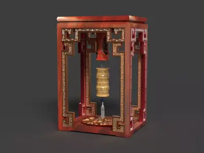Chinese Red Bamboo Lantern  Low-poly 3D model