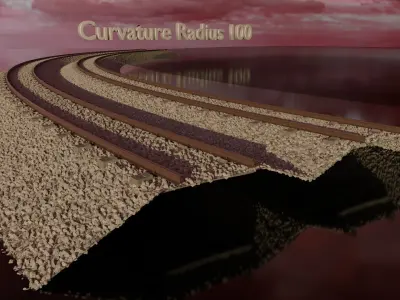 Railroad Multiple Radii Ballast Sections Rails and Sleepers   3D model