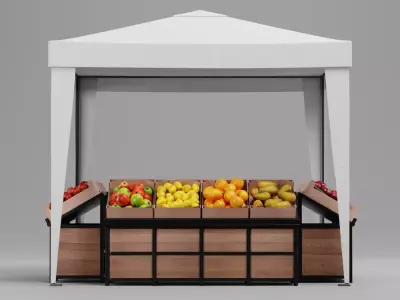 Produce Market Stall V1 - Fair Stand with Fruit and Vegetable 3D model