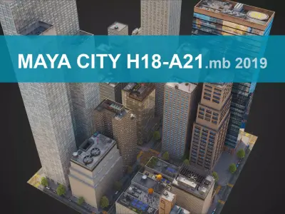 Realistic City District H18-A21 MAYA Low-poly 3D model