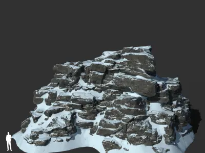 Low poly Snow Cliff Rough Rock 210404 Low-poly 3D model