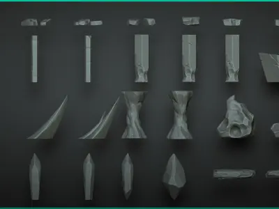 Stylized Rocks - Over 40 Insert mesh Zbrush 3D model