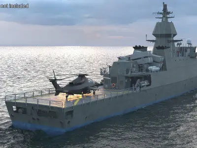 Armed Warship Naval with Combat Helicopter Rigged 3D model