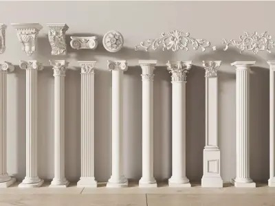 European classical style components Low-poly 3D model