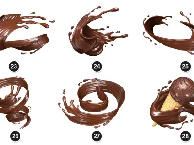  Splash Liquid Chocolate 34 Meshes 3D Model Collection 