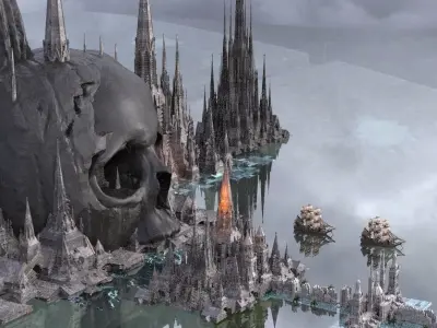 Halloween Pirate Themed City Port Kitbash 3D model