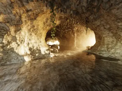 Cave V11 - Complex Cave Environment with Water and Vegetation 3D model