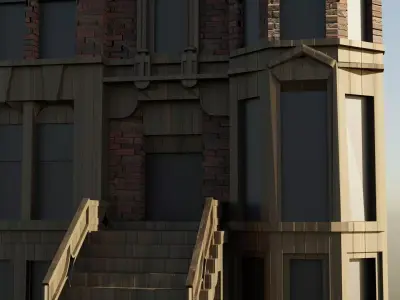 Low Poly Gothic Victorian Medieval Mansion Town House Low-poly 3D model