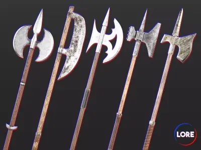 Medieval Collection Weapons Pole Axes 3D Model Pack