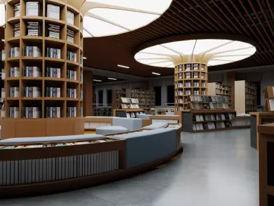 Modern bookstore interior design Low-poly 3D model