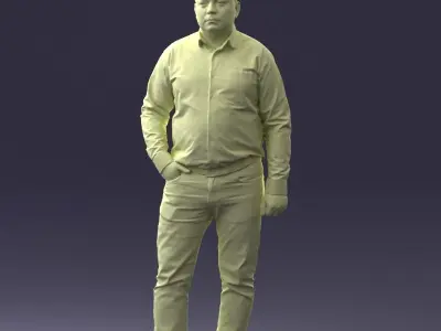 000261 Casual Man in Checkered Shirt and Jeans 0403 Low-poly 3D model