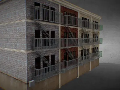 Game Ready New York Enter able Apartment Block  Low-poly 3D model