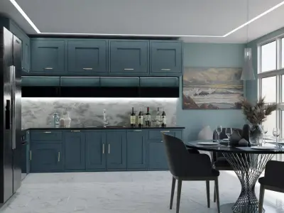 kitchen dining room in blue Free 3D model