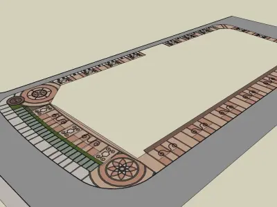 Sketchup landscape park in front of shopping mall 3d model 3D model