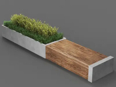 bench457 concrete bench with plants 3D model