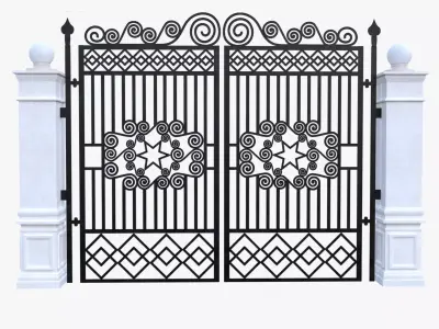 Decorative Wrought Iron Gate with Pillars Low Poly 3D Model Low-poly 3D model