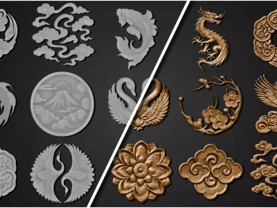 3DT Japanese Ornamental Decal and Stamp Pack Low-poly 3D model