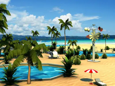 Beach resort in oasis 3D model