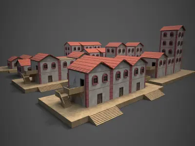 Modular Station Buildings Low-poly 3D model
