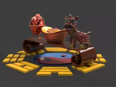 Chinese Gold Ingot Sculpture  Low-poly 3D model