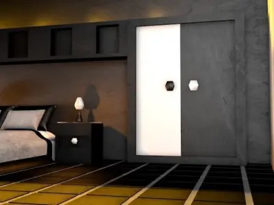 Bedrooms modern bedroom with walls and accents Free low-poly 3D model