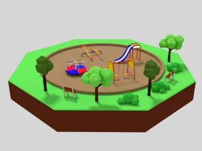 Low Poly Cartoon Playground Scene Low-poly 3D model