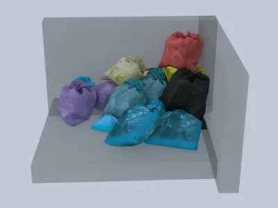 Small Garbage bags pile in interior street corner 3D model