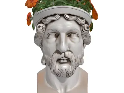 Classical Bust Planter with Flowers Low-poly 3D model