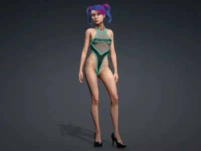 Android Cyberpunk woman -  Fashion Beauty rigged - Blendshapes Low-poly 3D model
