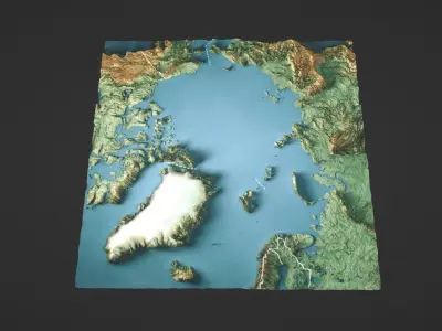 Arctic Ocean North Pole Map Topography Low-poly 3D model