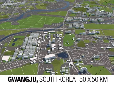 Gwangju South Korea 50x50km 3D model