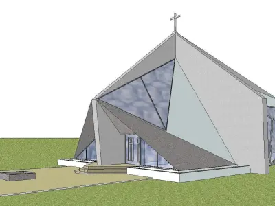 Architecture-Religion-God-Culture-Temple-093 church with tria... 3D model